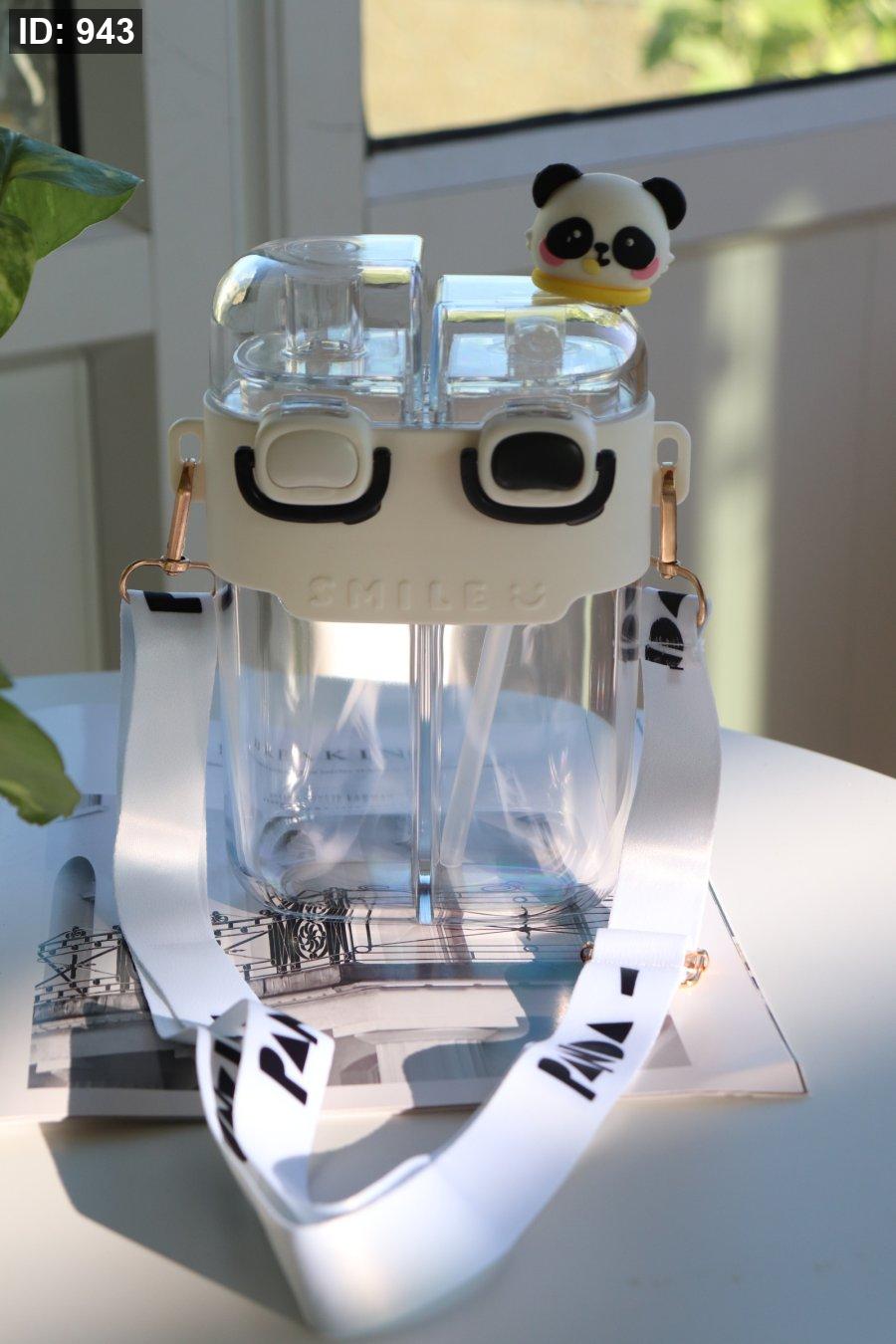 Panda Dual Straw Water Bottle โ Cute & Portable ๐ผ๐ง