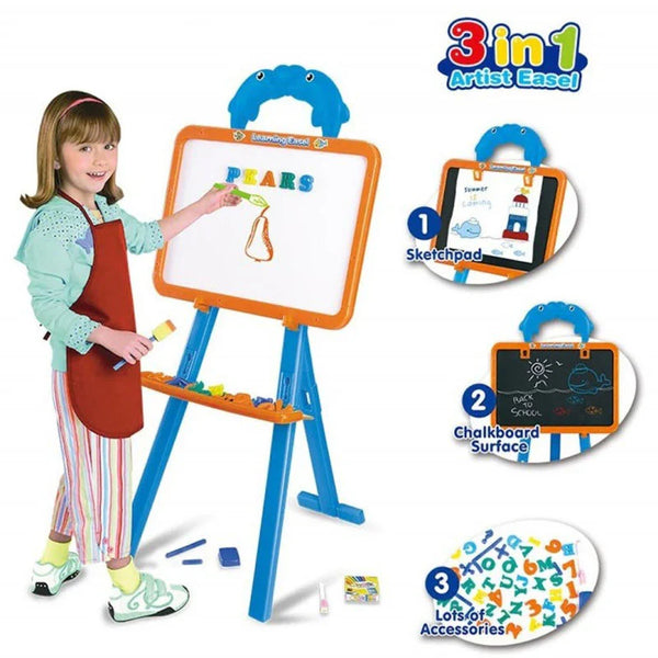 Children 3 in 1 Learning Easel Double Sided Drawing Board