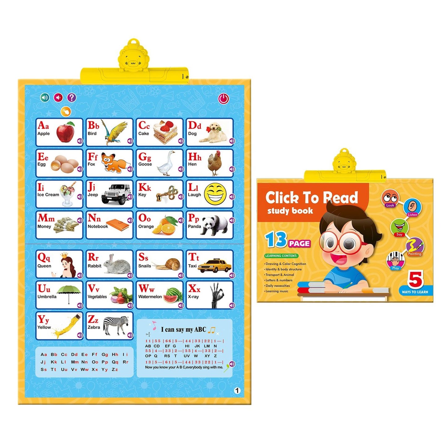 13 in 1 Kids Electronic Talking Poster Alphabet Wall Chart Interactive Click to Read Learning Books Toy for Early Education