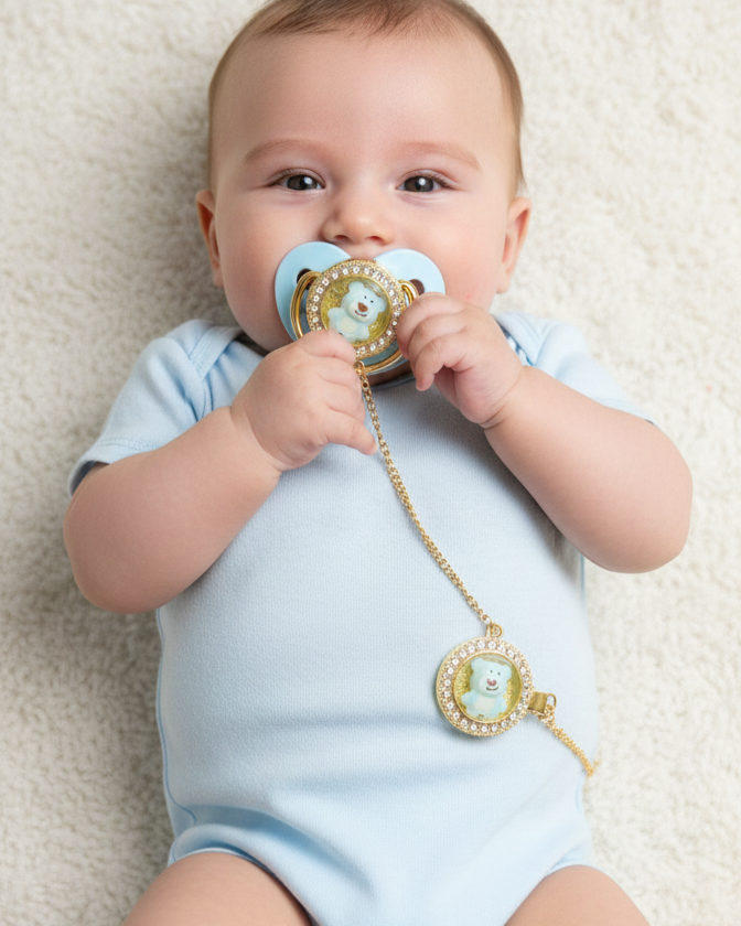 Smooth Sillicone Baby Gold Pacifier with Clip holder