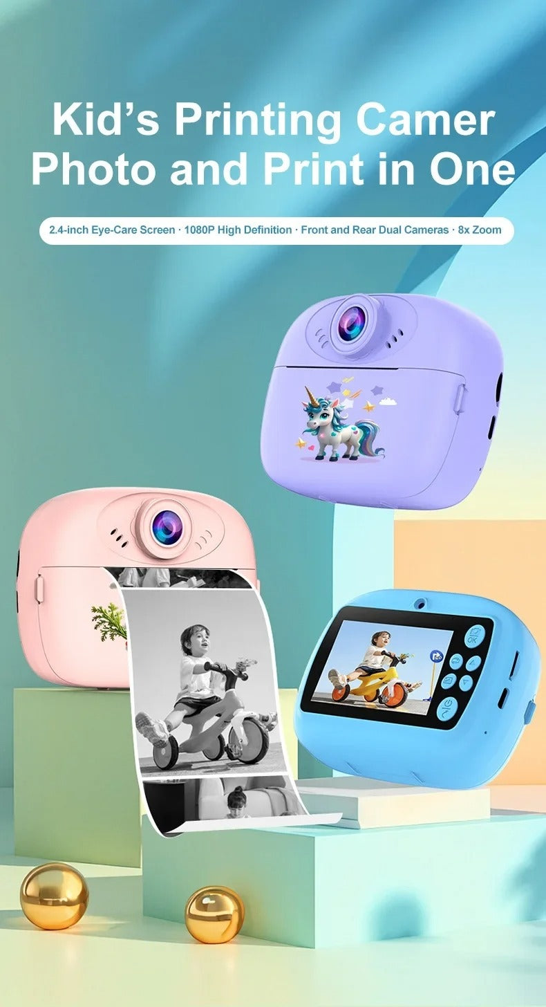 Kids Digital Camera Toy 12MP with Selfie Mode, Instant Print, Photos, Music and Videos Games
