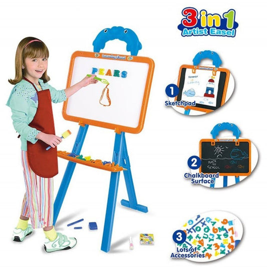 Children 3 in 1 Learning Easel Double Sided Drawing Board Magnetic Boards Set
