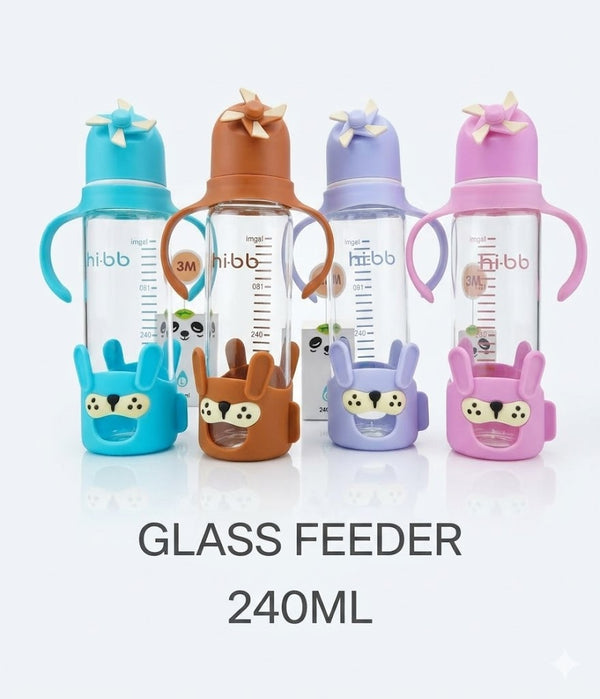 Hi-BB Glass Baby Feeder with Handles – 240ml