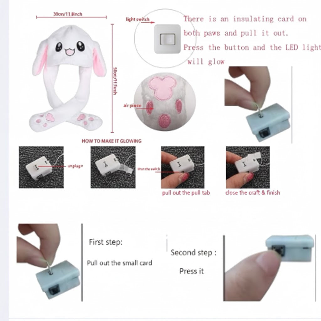 Plush Rabbit Hat Funny Jumping Bunny Ear Caps LED Light Up Floppy Ear Warm Hats for Girls Boys,with Moving Ears