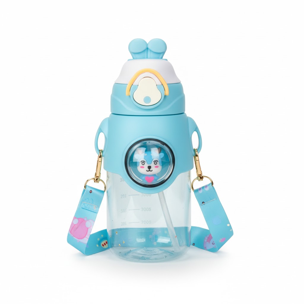 Premium Imported Cartoon Plastic Water Bottle – Leakproof, Durable & Trendy Design