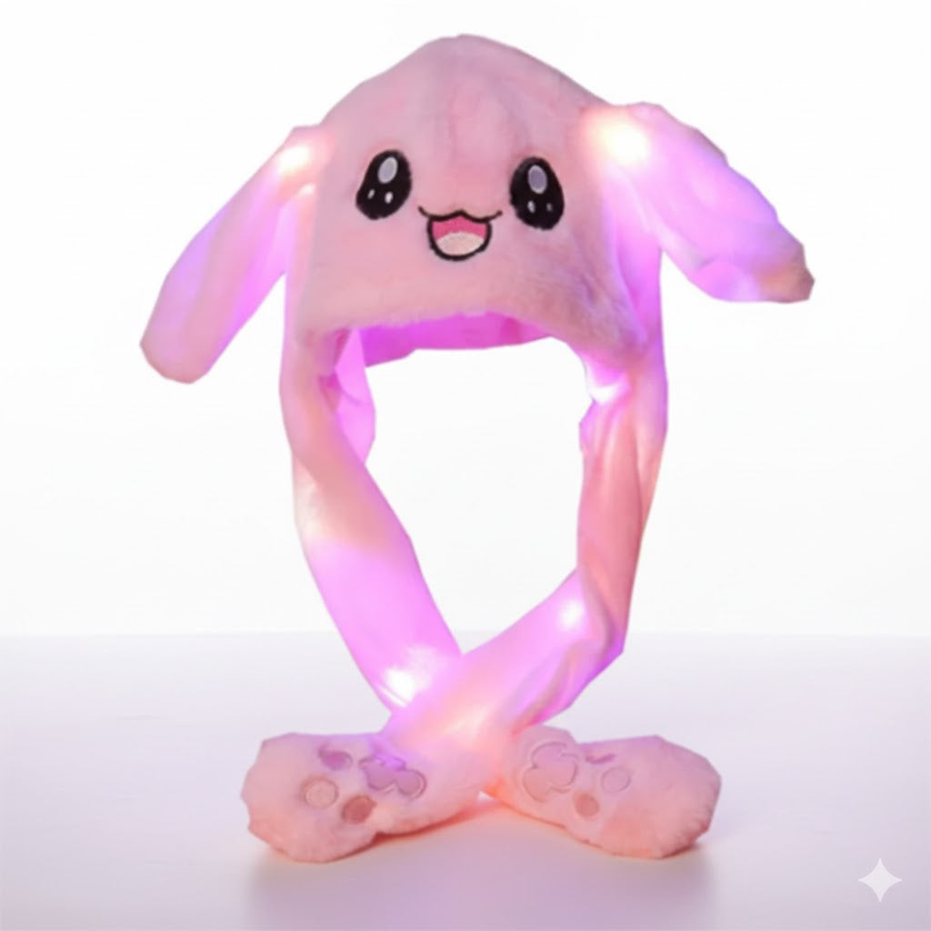 Plush Rabbit Hat Funny Jumping Bunny Ear Caps LED Light Up Floppy Ear Warm Hats for Girls Boys,with Moving Ears