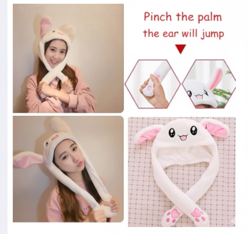 Plush Rabbit Hat Funny Jumping Bunny Ear Caps LED Light Up Floppy Ear Warm Hats for Girls Boys,with Moving Ears