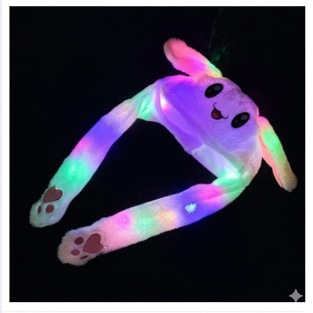 Plush Rabbit Hat Funny Jumping Bunny Ear Caps LED Light Up Floppy Ear Warm Hats for Girls Boys,with Moving Ears